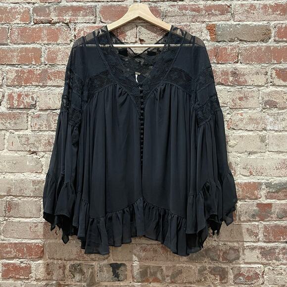Free People All Night Long Button Down Lace Tunic Size XS - Picture 3 of 10